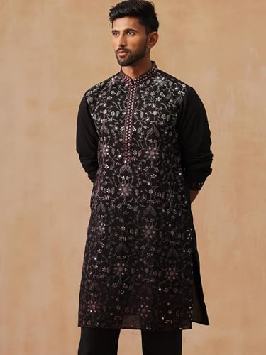 Image of Jompers Men's Silk Blend Embroidered Kurtas (Magenta, XXL)