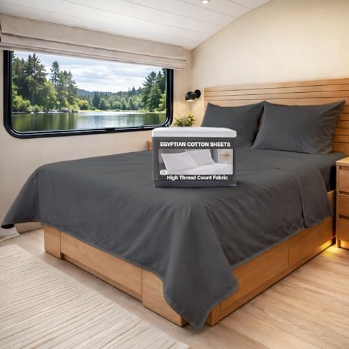 RV King Sheets 72 x 80 -Long Staple Soft 100% Egyptian Cotton Sheet Set - 400 Thread Count Sheets,4 PCs Upto 15" Deep Pocket-RV King Sheets 72 x 80 Cotton-Sheets for RV King Mattress (Dark Gray) by MyGiza Sheets - Used condition - US$54.87