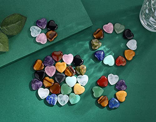 Image of QINJIEJIE 20 PCS Opalite Heart Stones Natural Crystals Polished Healing Pocket Bulk Wholesale Healing Palm Thumb Love Set Reiki Energy Balancing Meditation Gift