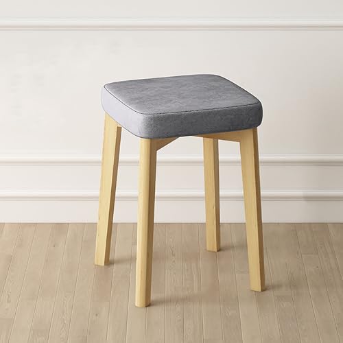 Taburete de Bar Estilo Granja de 45 cm, Cuadrado, sin Respaldo, tapizado, para Isla de Cocina, Patas de Madera Maciza, tapizado de Lino, para tocador, de Cuero, 46 cm de Alto.
