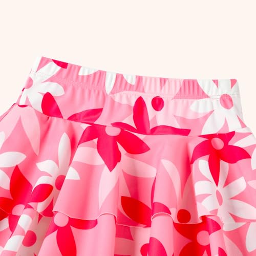 Image of DREAM BUS Toddler Girls One Piece Criss-Cross Straps Swimsuits with Tiered Ruffle Skirt Girls Bathing Suit Summer Swimwear