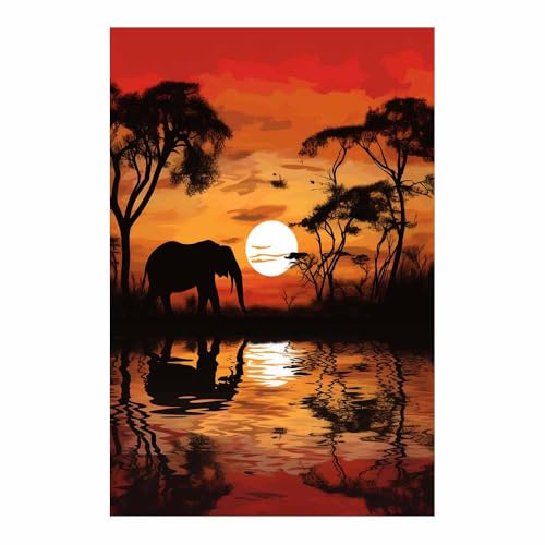 Silhouette d’éléphant africain déco murale coucher de soleil poétique