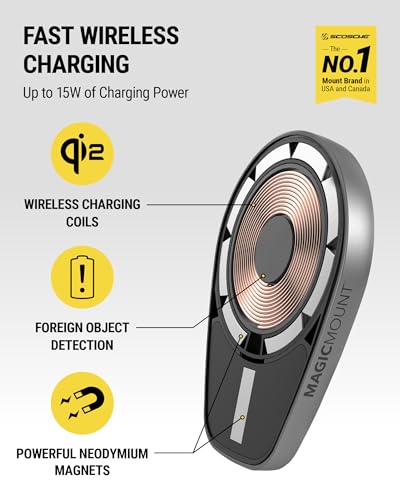 Image of Scosche MPQMD-SP MagicMount Charge Pro Qi2 Fast Wireless Charging MagSafe Car Mount Charger, 15W Magnetic Cell Phone Holder for Car Dashboard Compatible with iPhone 16 /15 /14 /13 /12 Pro Max Plus, S25