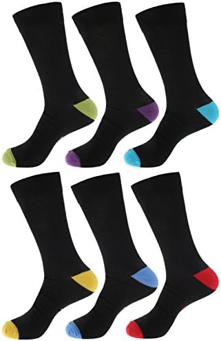 Mens 6 Pack of Cotton Rich Socks with Coloured Heel & Toe Black