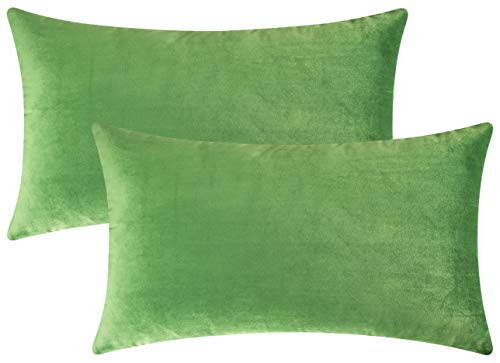 Image of Mixhug Set of 2 Cozy Velvet Rectangle Decorative Throw Pillow Covers for Couch and Bed, Green, 12 x 20 Inches