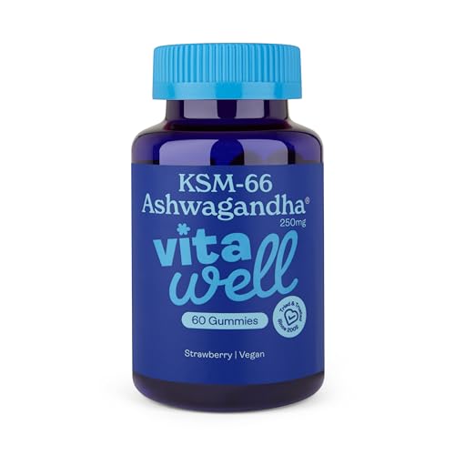 Vitawell KSM-66 Ashwagandha Gummies | 60 Vegan Gummies (2 Months Supply) | Strawberry Flavour | High Strength Concentration Organic Chewable Gummy Supplement with Ashwagandha Root Extract