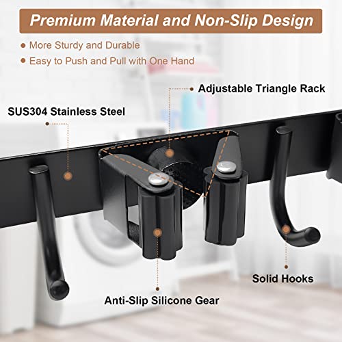 Bjiotun Black Toilet Paper Holder Wall Mount & Mop And Broom Holder With 4 Racks And 5 Hooks, 2 Pack Toilet Paper Holder & Stainless Steel Tool Organizer For Garage Garden Bathroom Laundry #TOP6