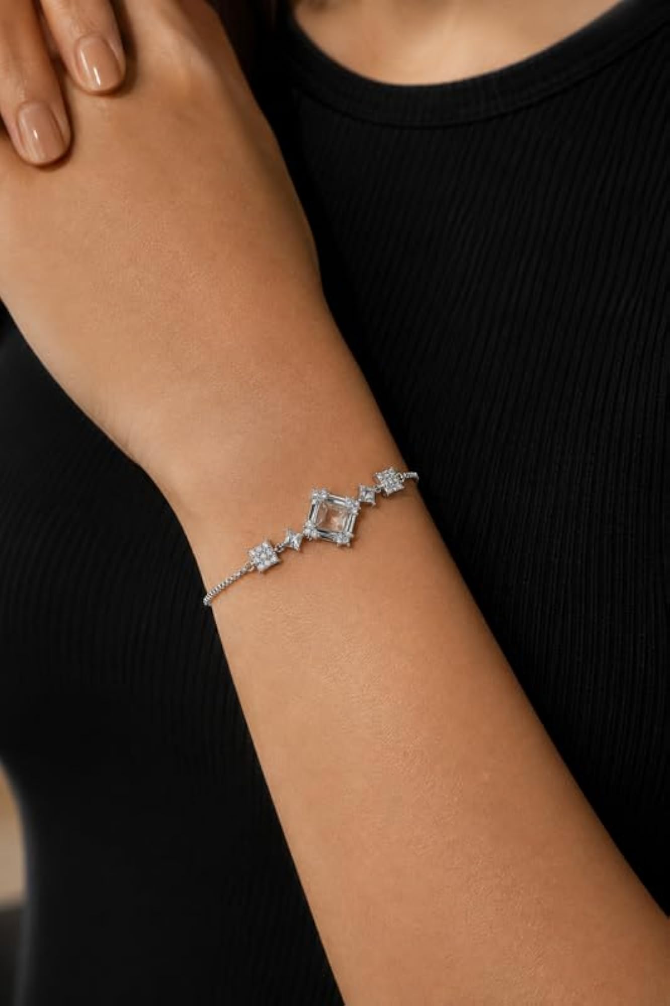 Women's 925 Sterling Silver Statement Square Stone Bracelet