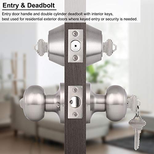 Knobonly 2 Sets Keyed Alike Entry Knob And Deadbolt Set Satin Nickel, Double Cylinder Handleset Combo Pack(For Entrance Exterior Gate And Front Door #TOP5