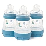 MAM Easy Start Self Sterilising Anti-Colic Baby Bottle 3 Pack (3 x160 ml) with Slow Flow MAM Teats Size 1, Newborn Essentials, Blue (Designs May Vary)