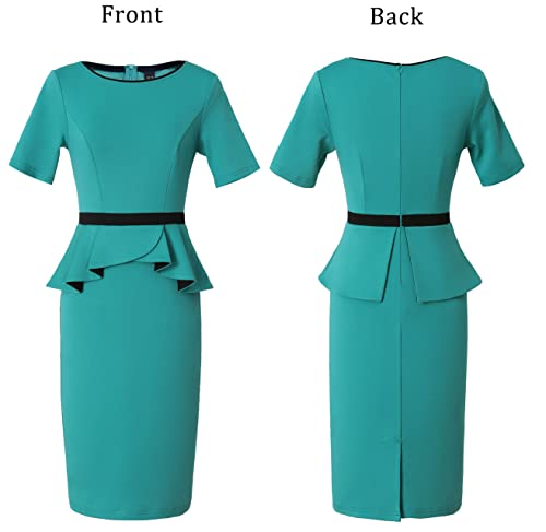 Vfshow Womens Light Green And Black Crew Neck Colorblock Peplum Slim Wear To Work Business Office Bodycon Pencil Sheath Dress 9283 Grn L #TOP5
