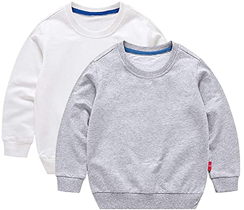 Image of HAXICO Unisex Kids Solid Cotton Thin Pullover Sweatshirt T-Shirt Toddler Baby Crewneck Long Sleeve Tshirts Tops Blouse