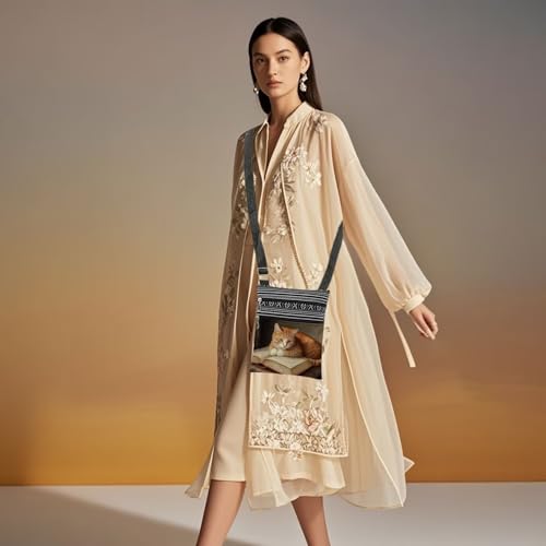 Orange Cat Printed Crossbody Bag Adjustable Shoulder Strap Messenger Bag Stylish Travel Crossbody Purse Birthday Gift Idea for Cat Lovers Women Men Teens Halloween Christmas Gift4