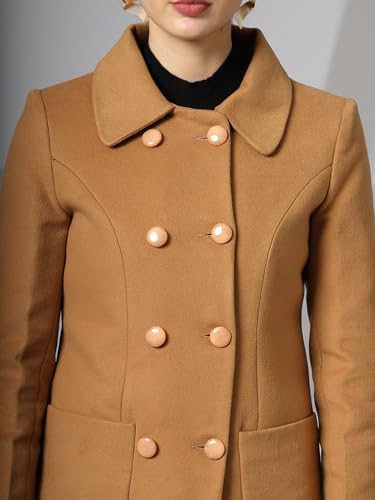Image of CHKOKKO Women Classic Long Winter Coat Double Breasted | Knee Length Design with a Sophisticated Spread Collar and Convenient Front Pockets for All Occasions