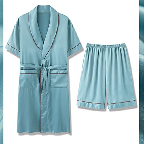 Men's Thin Ice Silk Short-sleeved Shorts Pajamas Bathrobes Home Clothes Men's Two-piece Suit3