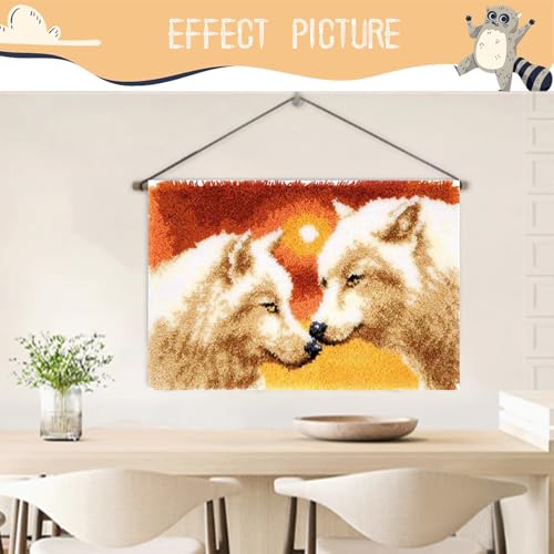 Image of EMISTEM Latch Hook Kits for Adults - DIY Latch Hook Rug Kits, Crochet Kit for Beginners, Rug Making Kits with Printed Canvas, Gift Packaging.(White Wolf King, 20x15)