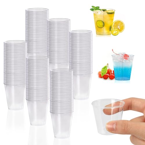 Votoko 200 Piezas Vasos de Chupito de Plástico, 30 ml/3 cl Vasos Plastico Reutilizables y Resistentes, Transparente Vasos de Plástico Duro, Vasos de Chupito para Bodas, Navidad Halloween, Fiestas