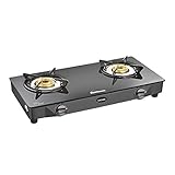 SUNFLAME Crown Glass Top 2 Burner Gas Stove Manual Ignition (Black)