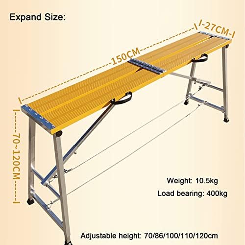 Widen Work Platform Portable Scaffold Ladder Aluminium Equipment Multipurpose Step Ladder Drywall Adjustable Folding Work Bench, 400kg Load