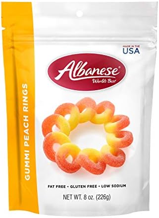 Albanese World's Best Gummi Peach Rings | 8oz of Candy | Soft & Chewy