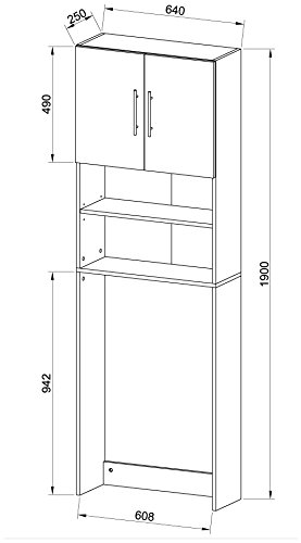 VCM cupboard cabinet bathroom/toilet Jutas, Wood, White, 190x64x25 cm VCM cupboard cabinet bathroom/toilet Jutas, Wood, White, 190x64x25 cm