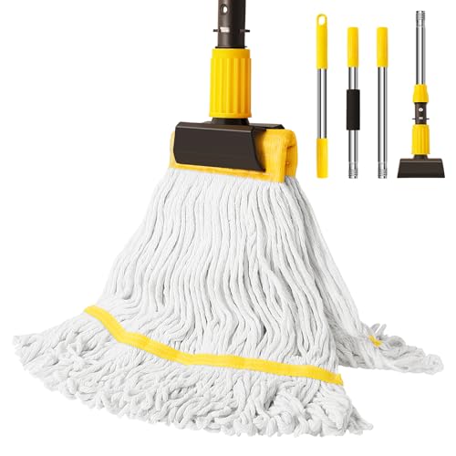 Professional Commercial Mop Industrial Heavy Duty Mop with 54 Long Handle Wet Mop for Home Workshop Garage Floors Cleaning with 53 Stainless Steel Mop Handle Yellow