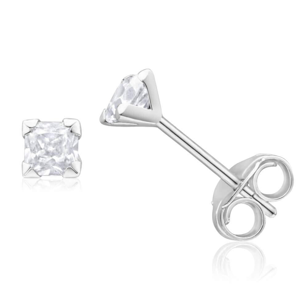 abhooshan925 Silver & 18K Gold Plated Pure Sterling Silver Pair of Square Princess Cut Single White Cubic Zirconia (CZ)Stone Solitaire Piercing Stud Earrings For Men, Women,Girls & Boys.Helix Cartilage Tragus Ear Lobe Multi Piercing | With Certificate of Authenticity | Gift For Someone you Love