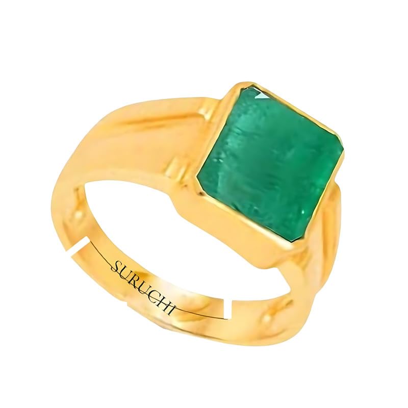 Emerald/Panna 10.25 Ratti or 9.5 Carat Astrological Gemstone/Square Shape Panchdhatu 22K Gold Plated Ring for Men & Women-image-18