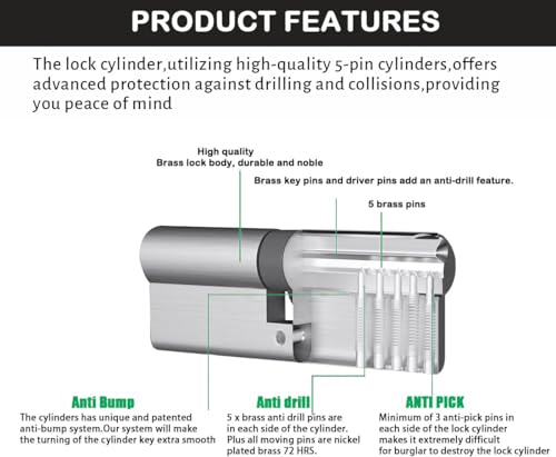 SISAV 35/35 Euro Lock Cylinder(70mm),Brass Material,Nickel Surface Treatment,High Security,Anti-Drill,with 3 Keys - Image 3