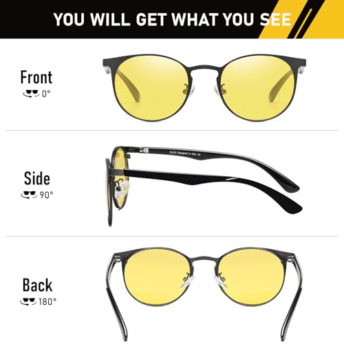 DUCO Night Vision Glasses for Men Women Chic Metal Polygon Frame, Anti-Glare, UV400 Protection, Yellow Polarized Lens 309Y2