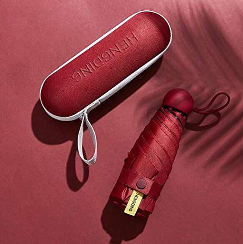 WLWLEO Mini-Kapsel-Regenschirm, Taschenschirm, faltbar, Reise-Regenschirm, doppelter Gebrauch, winddicht, UV-Schutz, mit niedlicher Kapselhülle, für Frauen und Mädchen L rot Cover