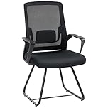 HOMCOM Desk Chair No Wheels, Meeting Office Chair with Mesh Back, Lumbar Support, Metal Base and Armrests for Reception, Waiting Room, Conference Room, Black