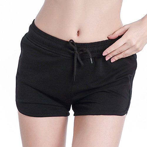 Hby 2 Pack Cotton Yoga Short Women Summer Casual Running Gym Sports Waistband Shorts, M Black/Grey #TOP3