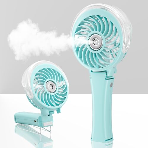 HandFan (ハンドファン) アップグレード ポータブル ハンドヘルド ミストファン 充電式 パーソナルミスターファン スプレーウォーターミストファン 折りたたみ式電動ミニ冷却ファン ビーチ 旅行 ディズニー メイクアップ用 (ライトブルー)の商品画像（Amazon）