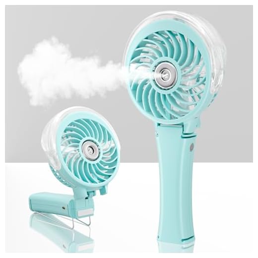 HandFan Portable Handheld Misting Fan, Rechargeable Personal Mister Fan, Battery Operated Spray Water Mist Fan, Foldable Electric Mini Cooling Hand Fans for Beach Travel Outdoors Makeup(Light Blue)