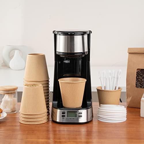 500-Ct Disposable Kraft 8-Oz Hot Beverage Cups With Ripple Wall Design: No Need For Sleeves - Perfect For Cafes - Eco-Friendly Recyclable Paper - Insulated - Wholesale Takeout Coffee Cup #TOP2
