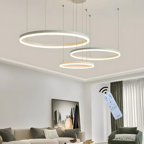 Lustre LED en Métal Variable 90W Plafonnier Suspendu Salon Chambre Blanc