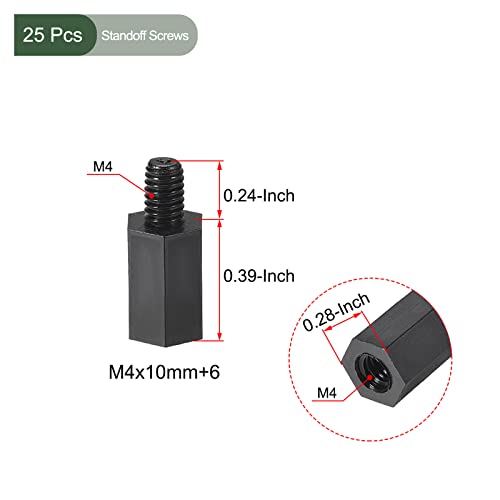 YOKIVE 25Stk M4 Abstandshalter Schrauben Nylon Sechskant PCB Abstandshalter mit Hoher Isolierwirkung Halten Höhe Konstant Perfekt für Platine (Schwarz 10mm+6mm)