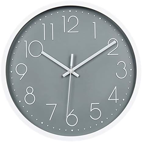 Topkey Wall Clock 12" Silent Non Ticking Arabic Numeral Clock Round Decorative Wall Clock for Living Room, Bedroom, Kitchen (Battery Not Included) Grey
