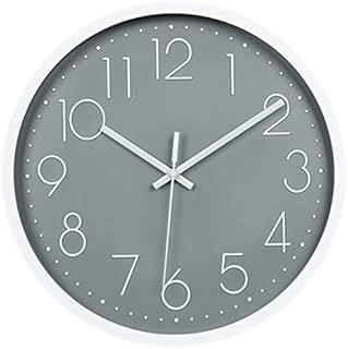 Topkey Wall Clock 12" Silent Non Ticking Arabic Numeral Clock Round Decorative Wall Clock for Living Room, Bedroom, Kitchen (Battery Not Included) Grey