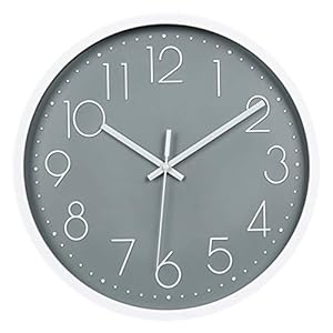 Topkey Wall Clock 12″ Silent Non Ticking Arabic Numeral Clock Round Decorative Wall Clock for Living Room, Bedroom, Kitchen (Battery Not Included) Grey
