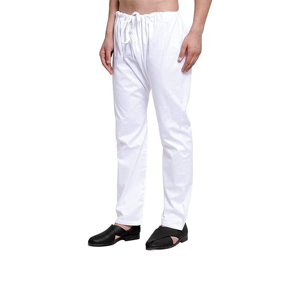 pk hub Men's Cotton Blend Comfortable Loose fit Cotton Plain | Saada Pyjama (White)-picture-30
