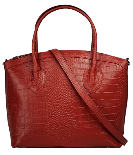 Cluty Handtasche Echt Leder Damen Made in Italy, Kroko Umhängetasche, Business Shopper, Aktentasche mit Innenfächern 021320