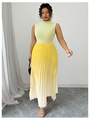 Image of SOLY HUX Women's Plus Size Maxi Dress Ombre Sleeveless Pleated A Line Flowy Long Formal Cocktail Dresses