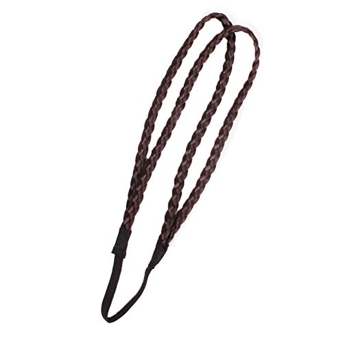 Aland Fashion Women 2 Layer Braided Plaited Elastic Cord Headband Hairband Accessory Dark Brown