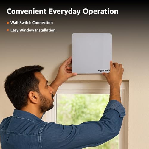 Image of Amazon Basics Axial 6 inch Fan | 22W | 7 Blades | 150mm Sweep | 7.3 dB Low Noise | Window Mount | Wall Switch Control | Silver Plastic & Brush Steel