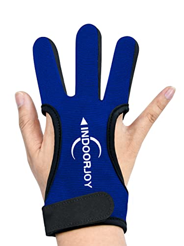 Indoorjoy Archery Gloves - Three Finger Protective Gloves For Men, Women, Teenagers And Adults - Beginner Archery Accessories For Hunting, With Leather Finger Guards,Finger Tabs (Blue, Small) #TOP4