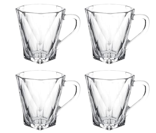 Image of ANKUL Premium Glass Coffee Mug Tea Cups Set of 4-200 ML, Transparent, Glass Cups Set for Coffee, Green Tea, Herbal Tea, Lemon Tea, Milk Cup, Hot /Cold Drinks Cups (Vintage, 4)
