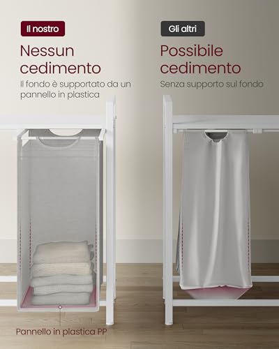 VASAGLE Cesto Portabiancheria, Porta Biancheria, 3 Sacchi in Tessuto Oxford Estraibili e Rimovibili, Piano d’Appoggio, Struttura Metallo, 3 x 38 L, 92,5 x 33 x 72 cm, Grigio Tortora BLH301W03 - Immagine 5