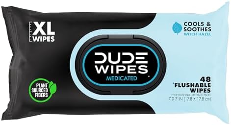 DUDE Wipes - Medicated Flushable Wipes - 1 Pack, 48 Wipes - Unscented Extra-Large Adult Wet Wipes - Medicated Witch Hazel - Septic and Sewer Safe Medicated Wipes